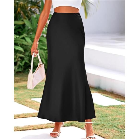 Women's Elegant High Waist Maxi Skirts Black - Picture 5 of 6